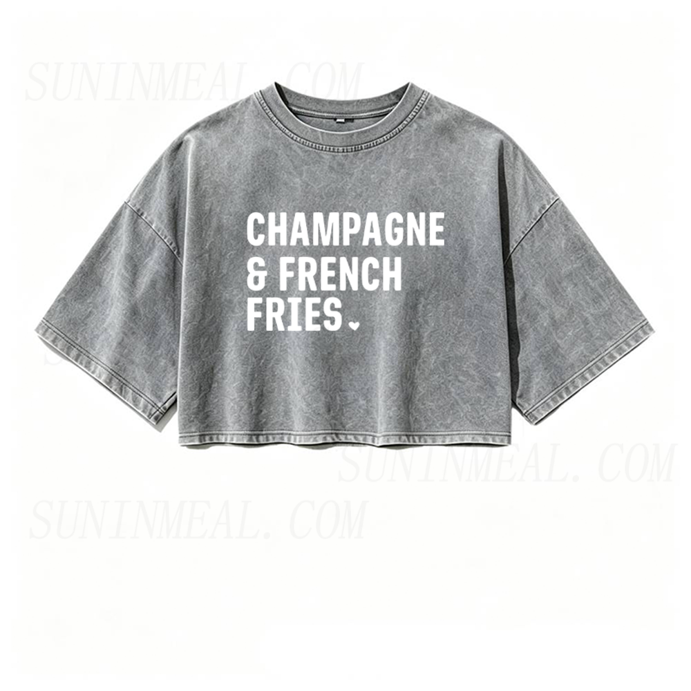 Champagne & French Fries Oversized Crop Tee