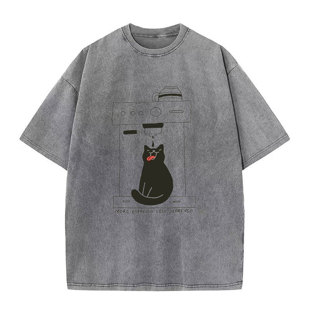 cat coffee More Espresso Less Depresso Unisex Tee