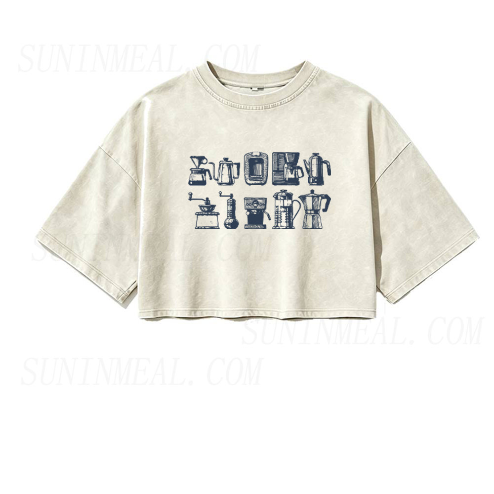 Vintage Coffee Machine Oversized Crop Tee