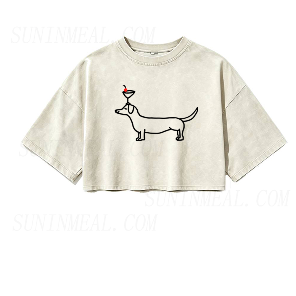 Dog Cocktail Oversized Crop Tee
