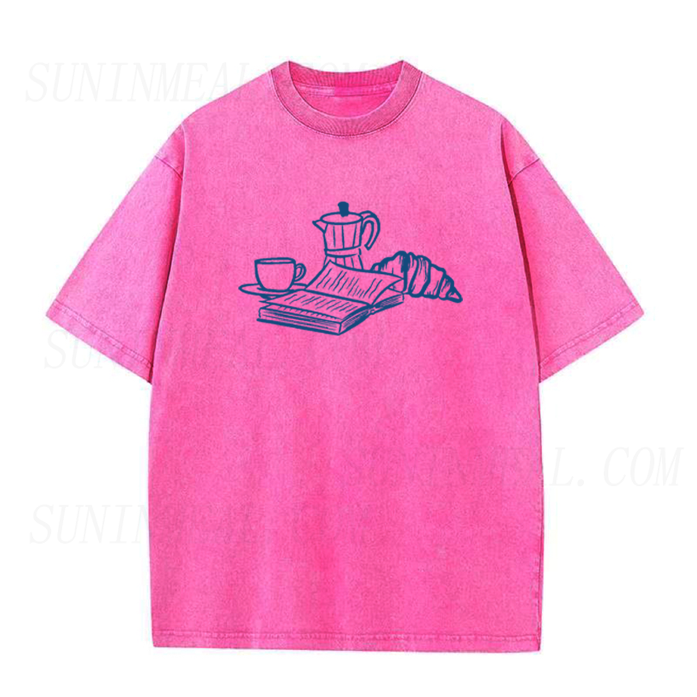 French Breakfast Coffee Book Croissant Unisex Tee