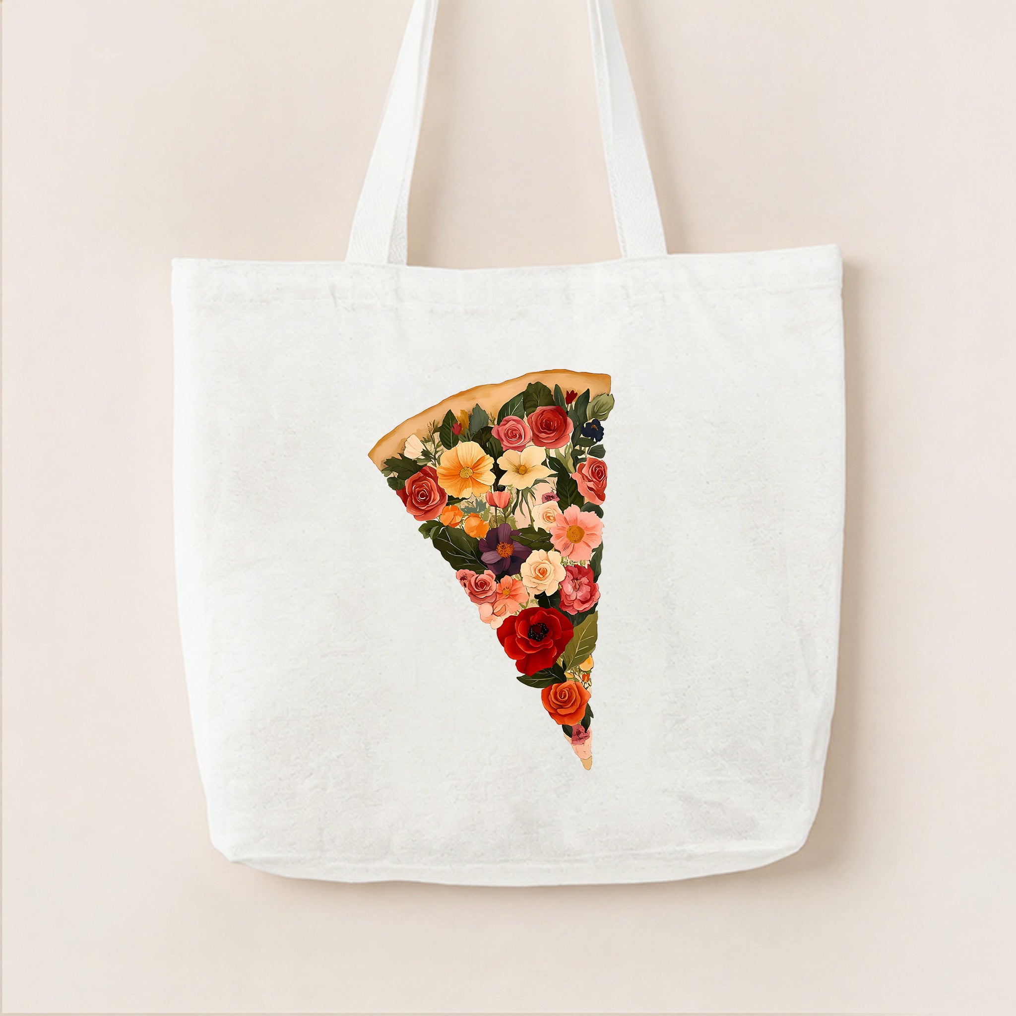 Flowers Pizza Canvas Tote Bag