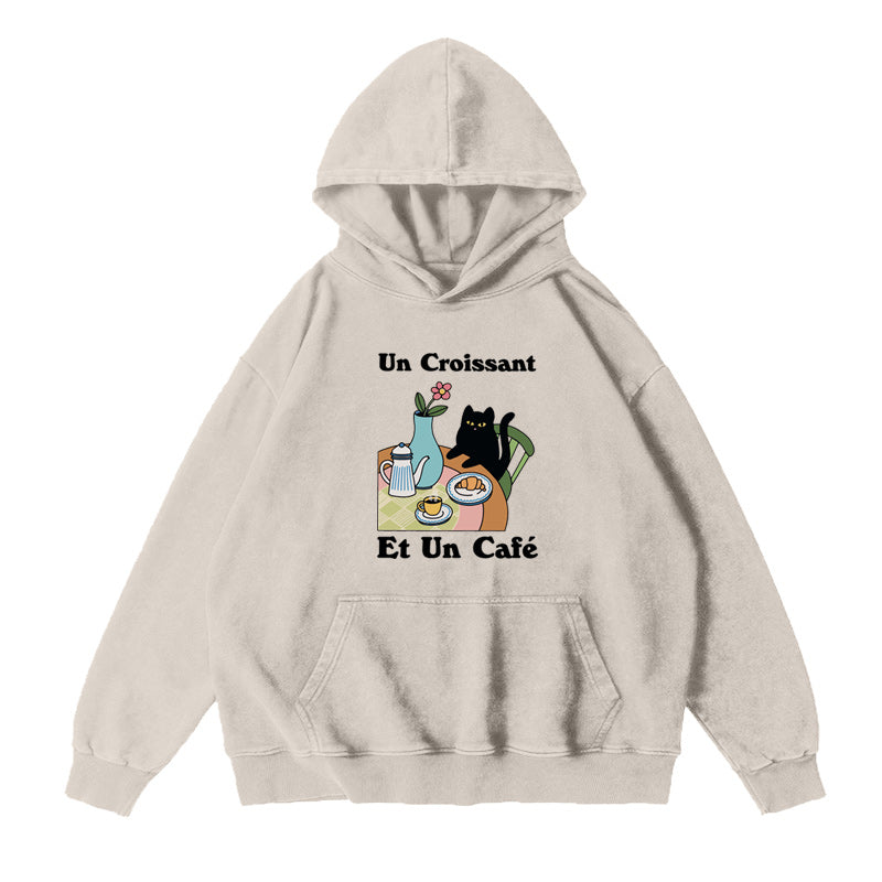 Cafe Croissant Cat  Unisex Hoodie
