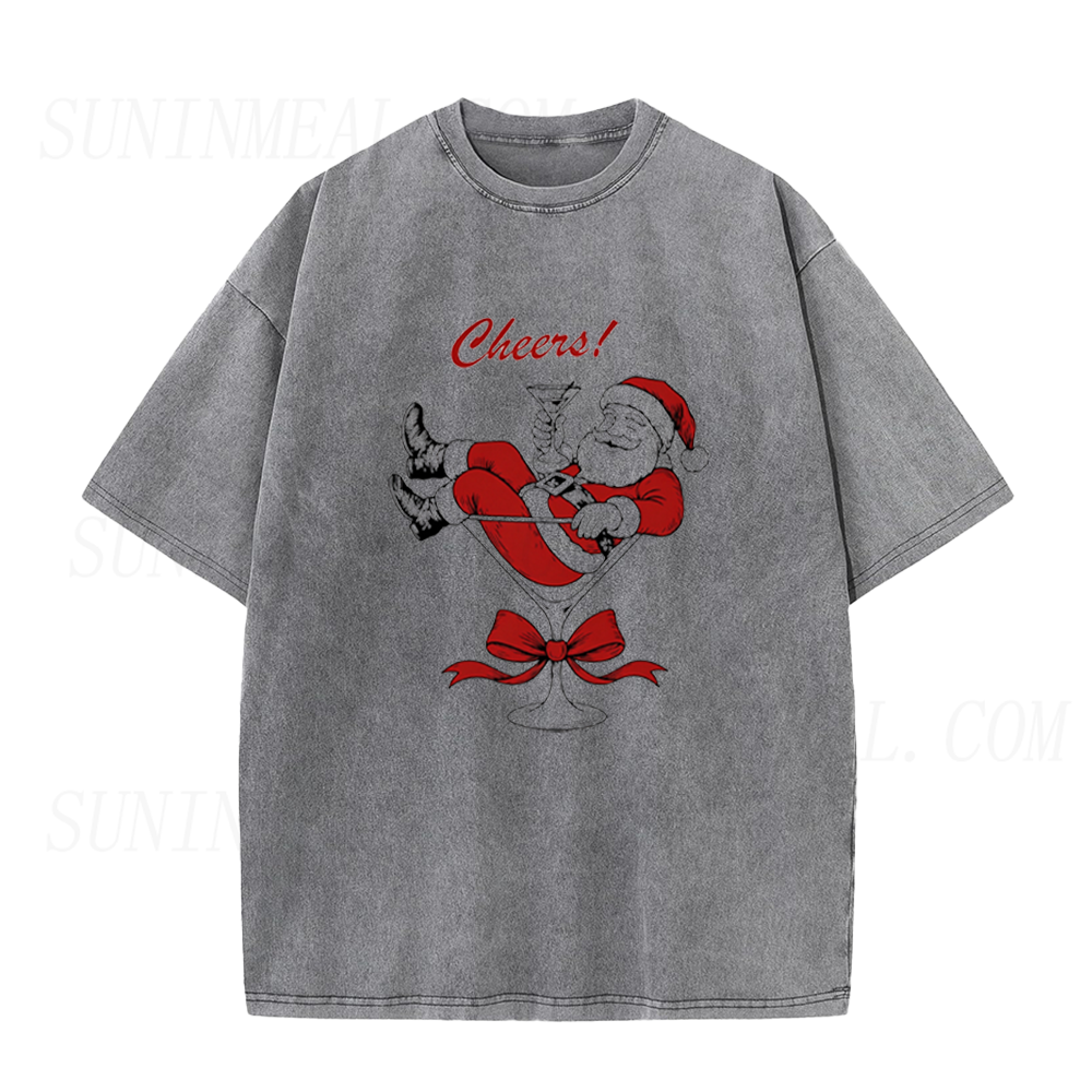 Funny Santa Martini Christmas Cheers Unisex Tee