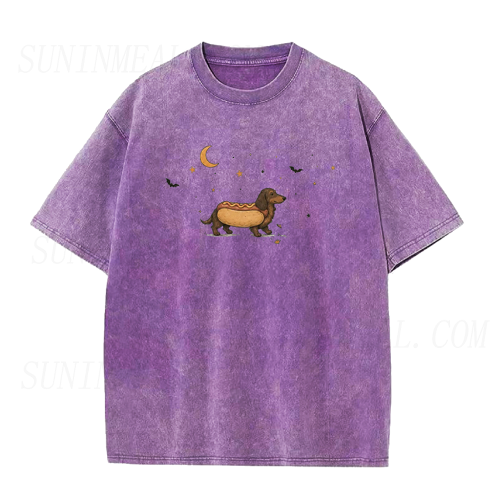 Hot Dog Dachshund Under Moon Unisex Tee