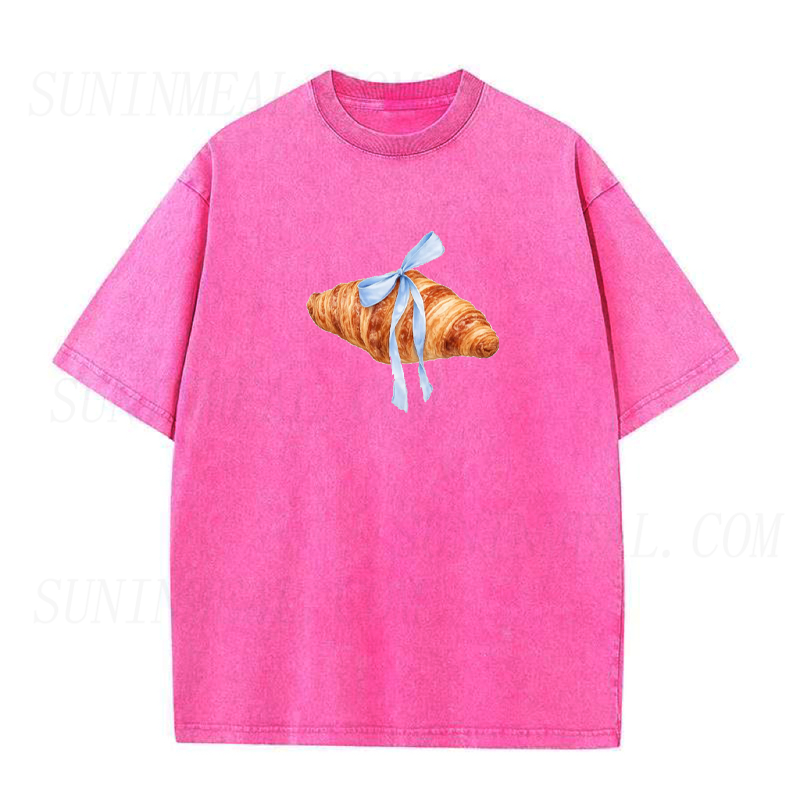 Croissant with Blue Bow Unisex Tee