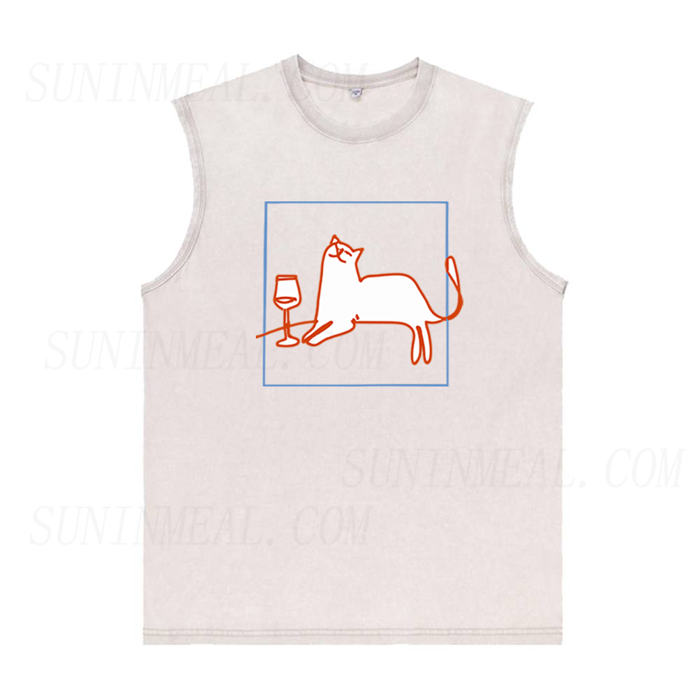 Orange Cat with Wine Unisex Tank Top