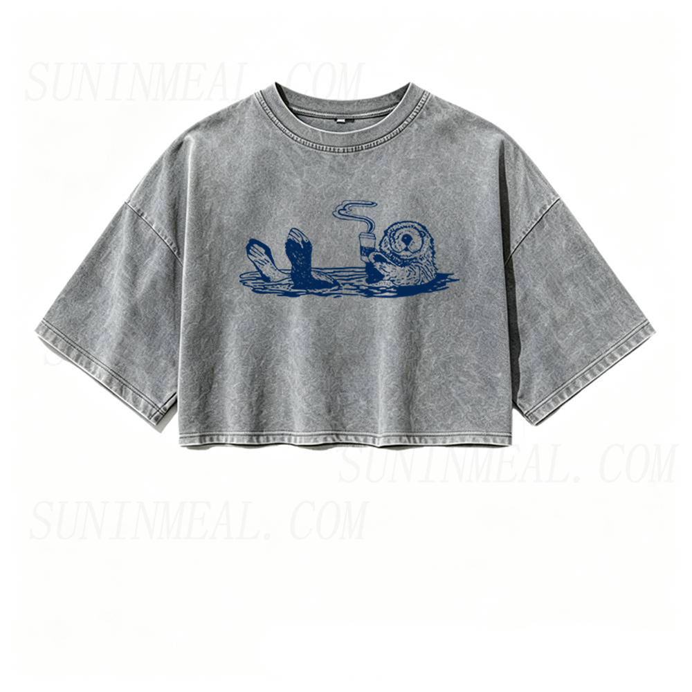 Coffee Swimming Oversized Crop Tee
