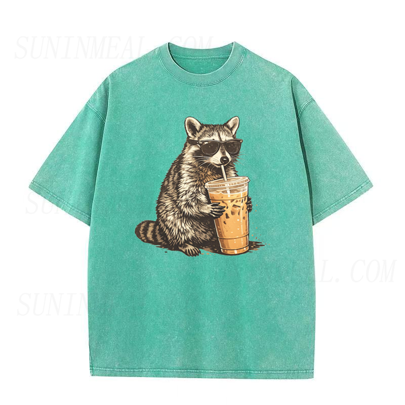 Raccoon Drinking Iced Coffee Unisex Tee