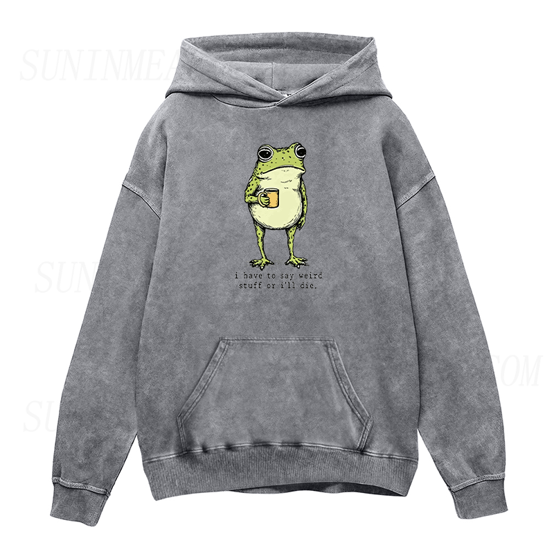 I Have to Say Weird Stuff Or I'll Die Frog Drinking Coffee Unisex Hoodie