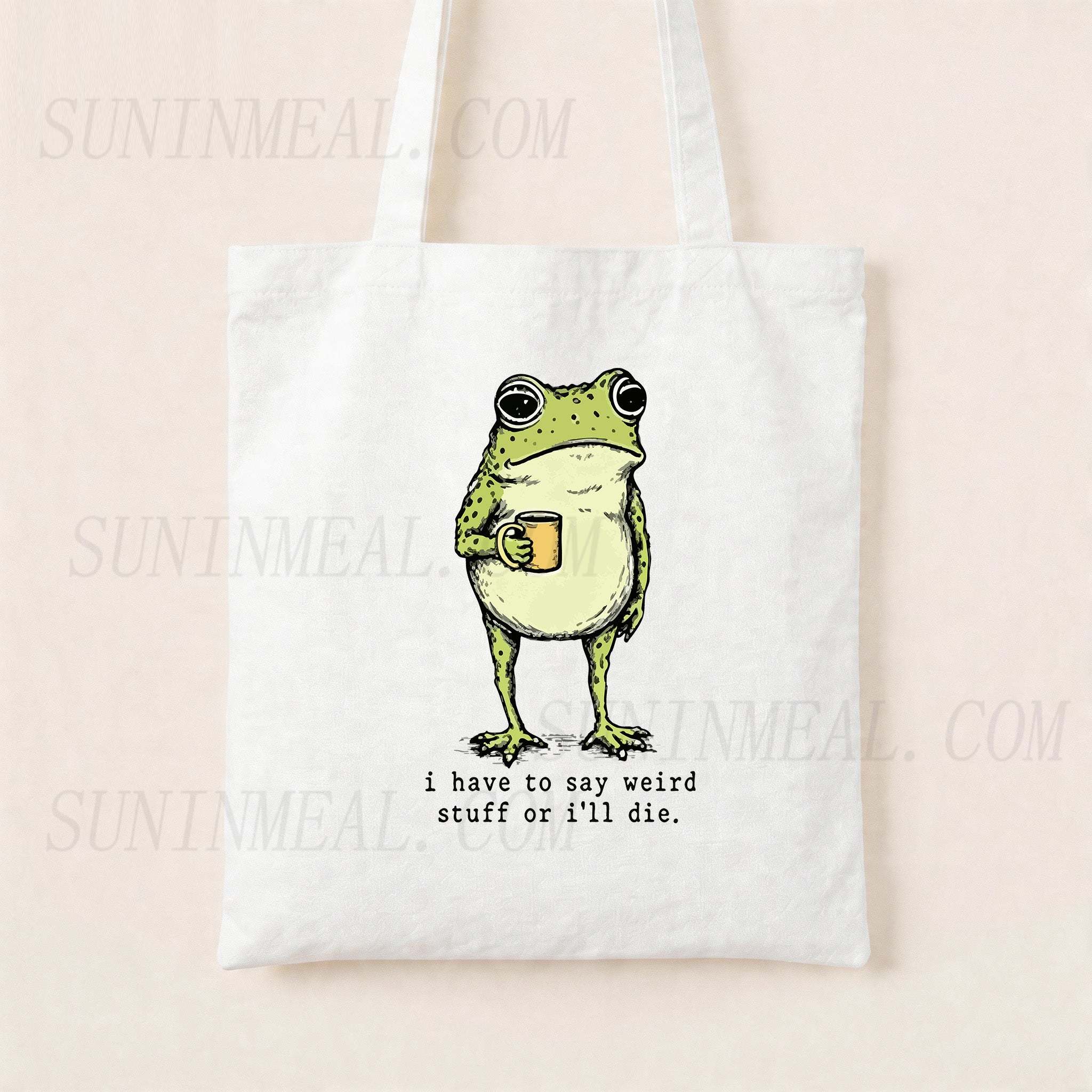 I Have to Say Weird Stuff Or I'll Die Frog Drinking Coffee Canvas Tote Bag
