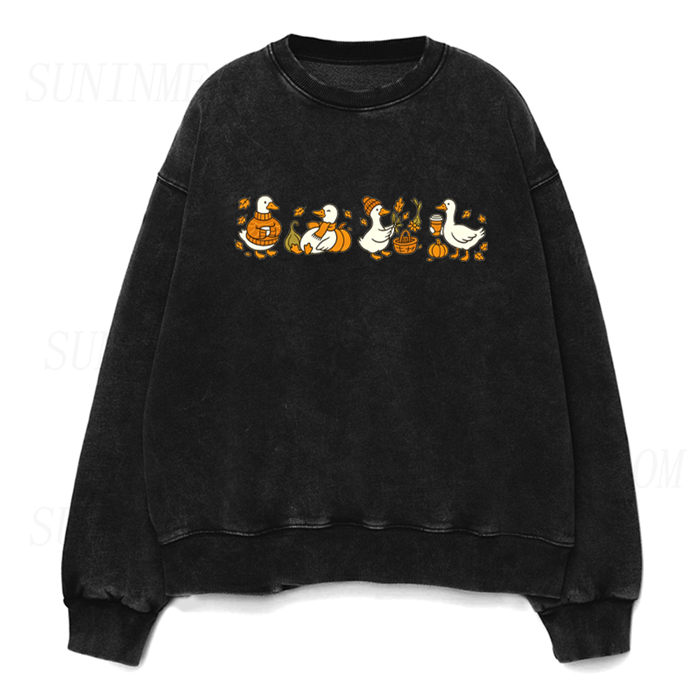 Fall Cute Goose Pumpkin Unisex Crewneck Sweatshirt