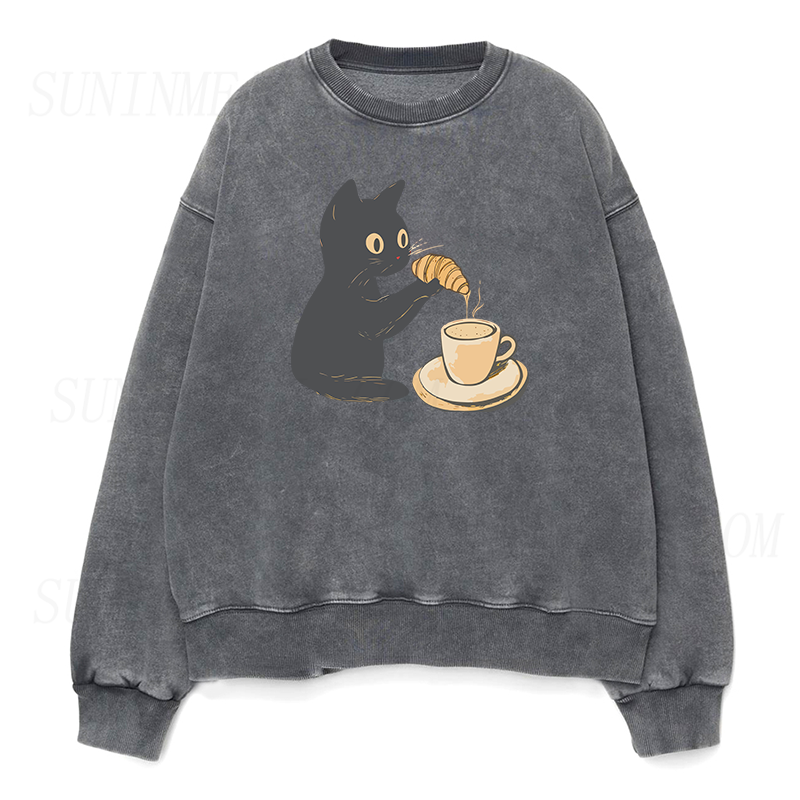 Cat Dipping Croissant in Coffee Crewneck Sweatshirt
