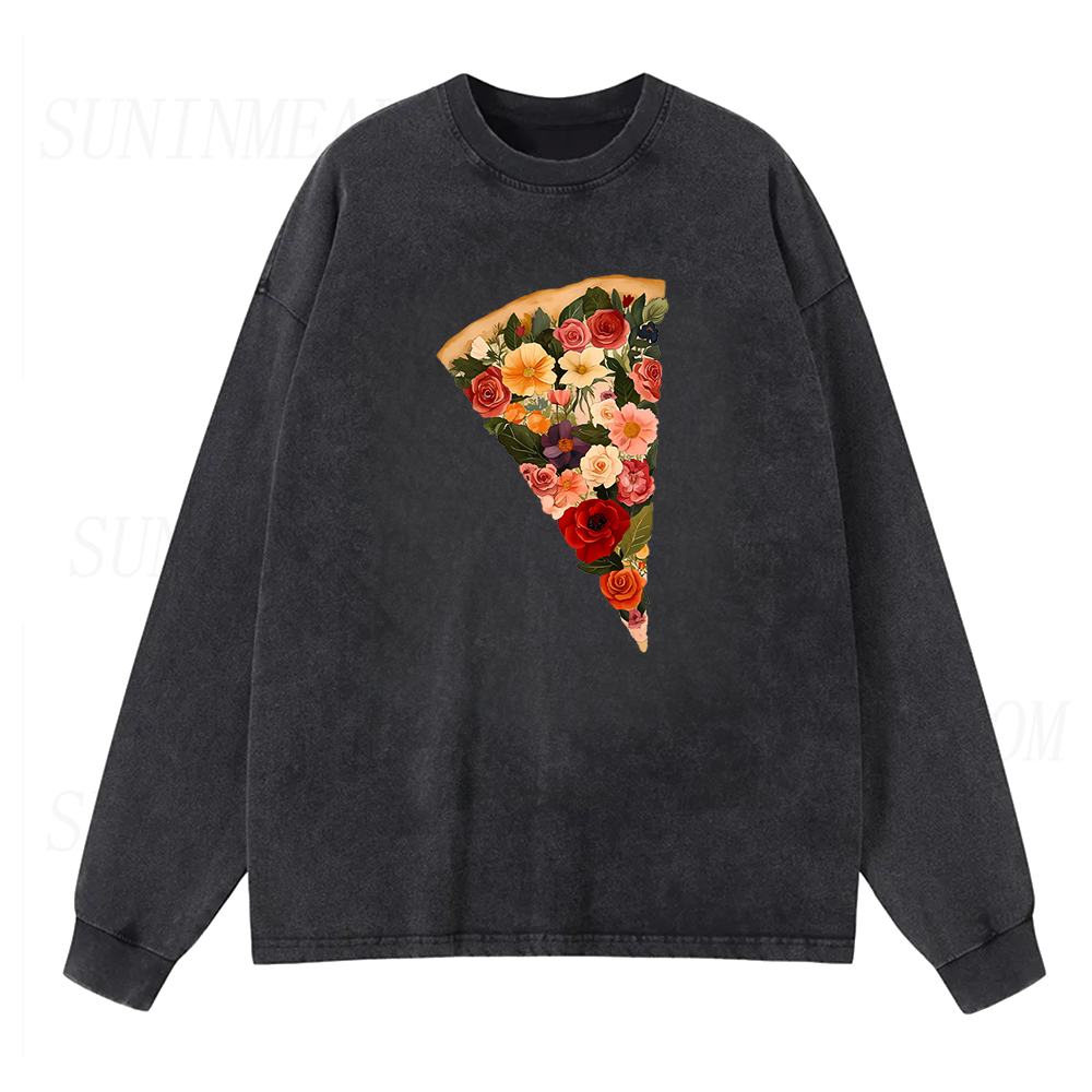 Flowers Pizza Long Sleeve Unisex Tee