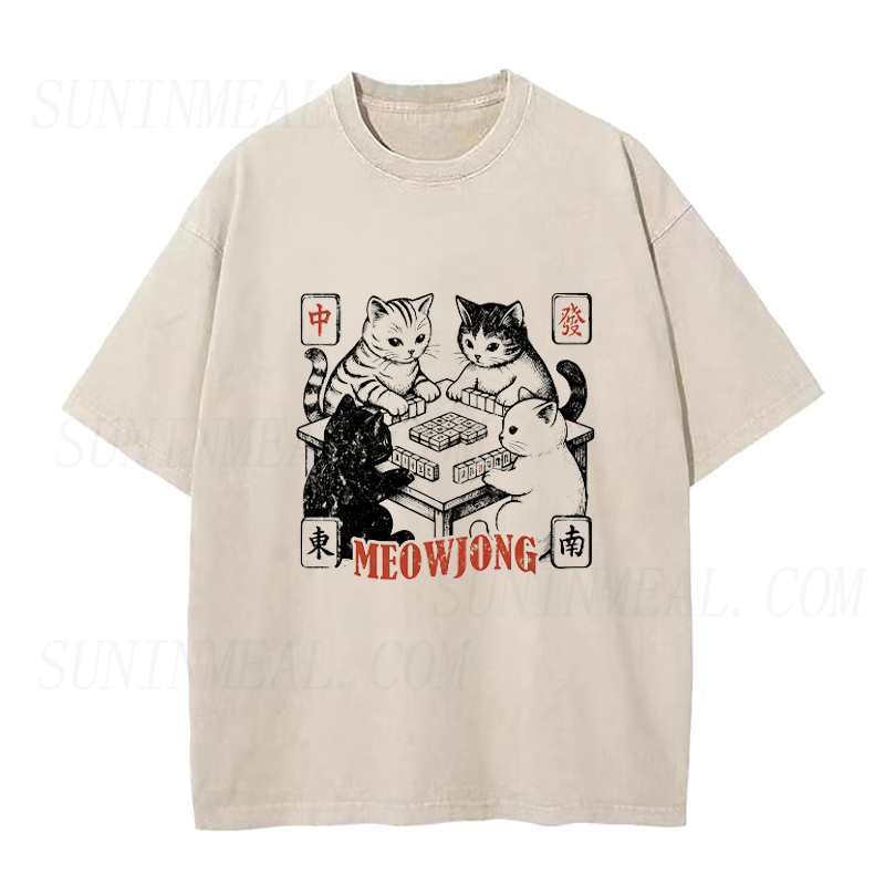 Cats Playing Mahjong Unisex Tee