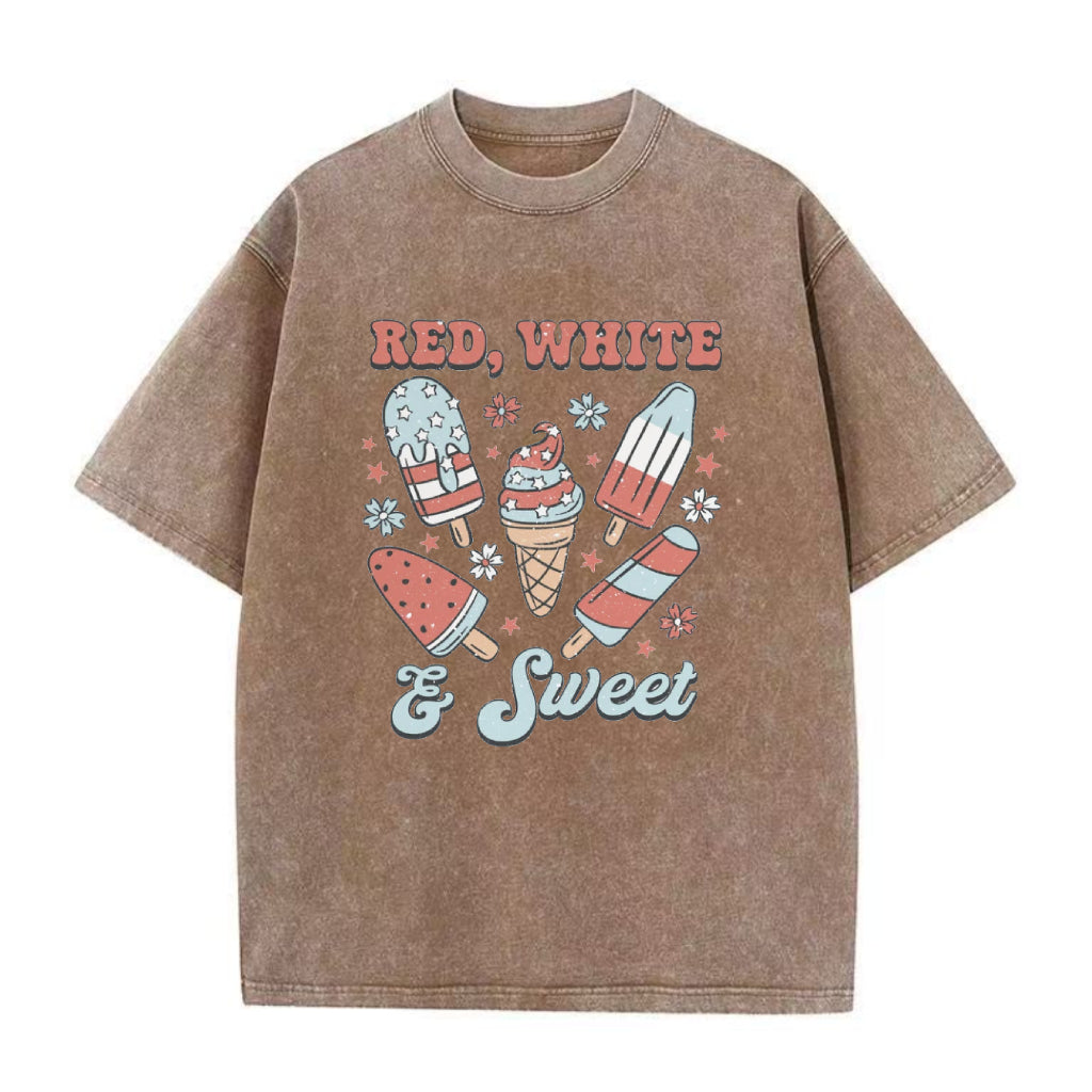 赤と白のスウィートなユニセックスTシャツ