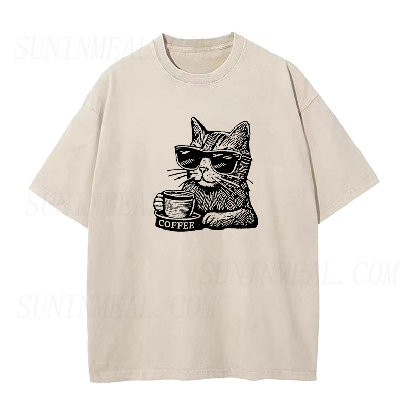 Cat with Coffee Unisex Tee