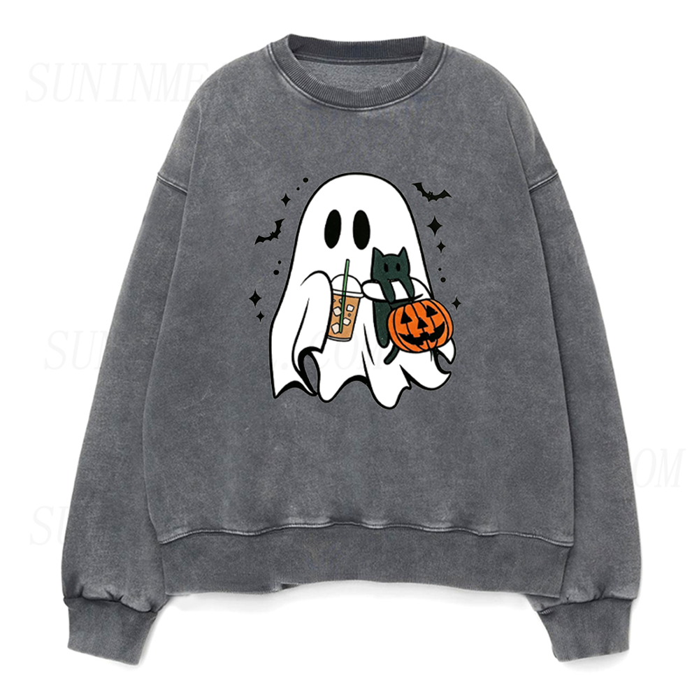 Cute Ghost Halloween Coffee Lover Unisex Crewneck Sweatshirt