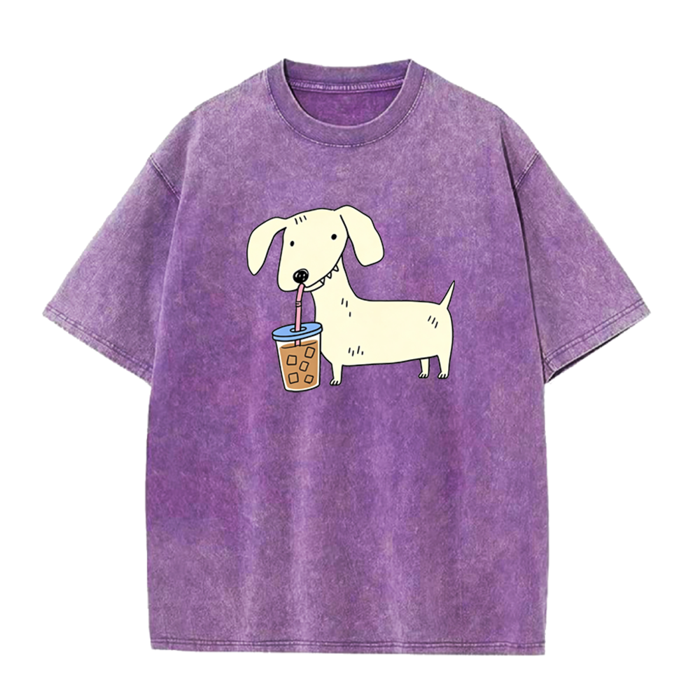 Dachshund Drinking Iced Coffee Unisex Tee