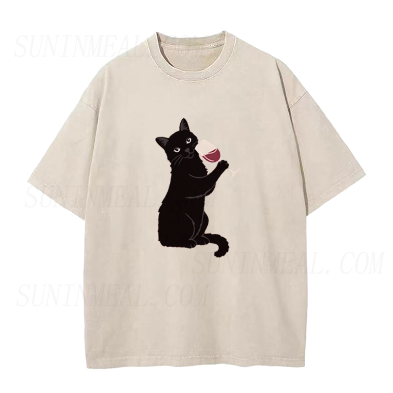 Cat Drinking Wine Unisex Tee