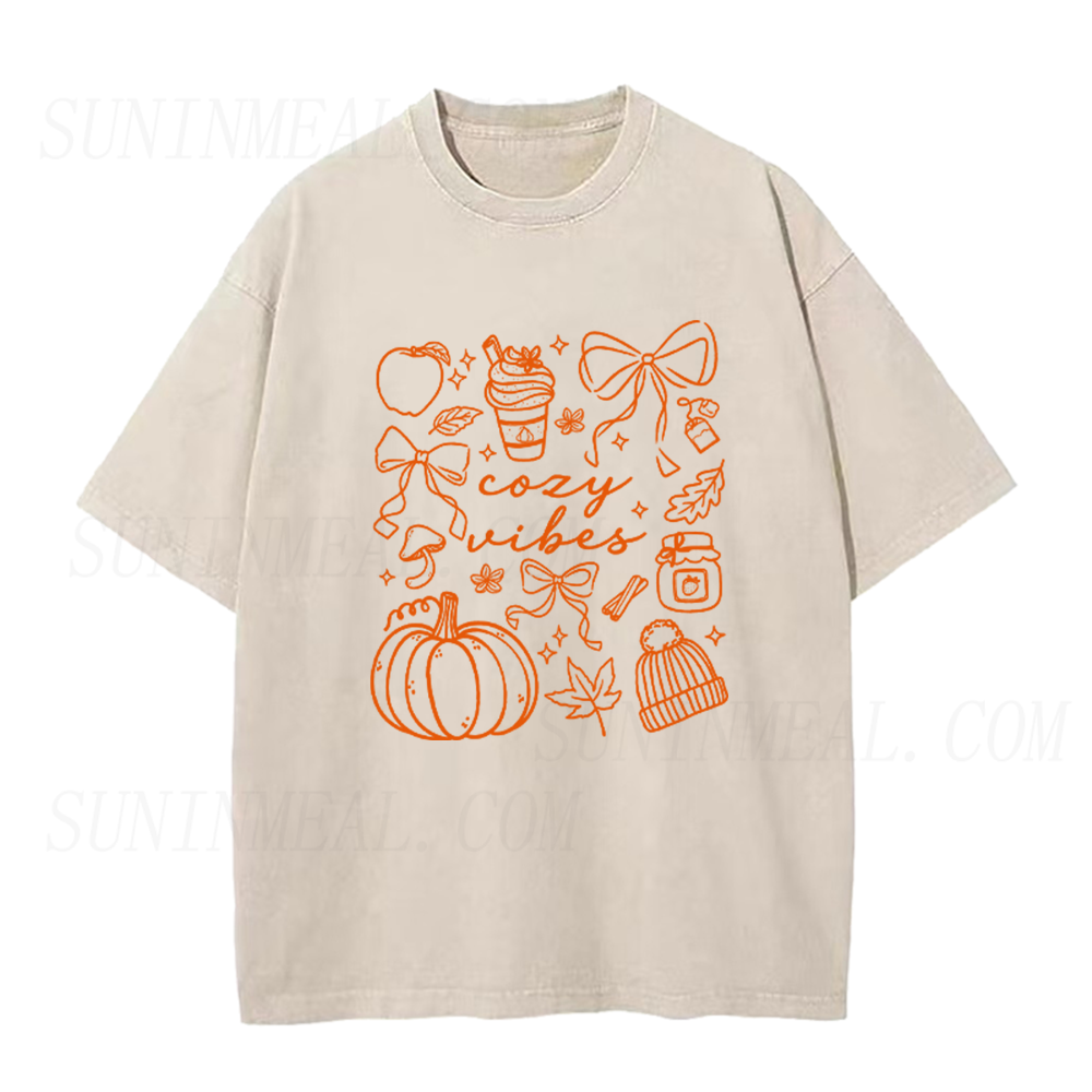Cozy Vibes Cute Fall Doodle Pumpkin Spice Unisex Tee
