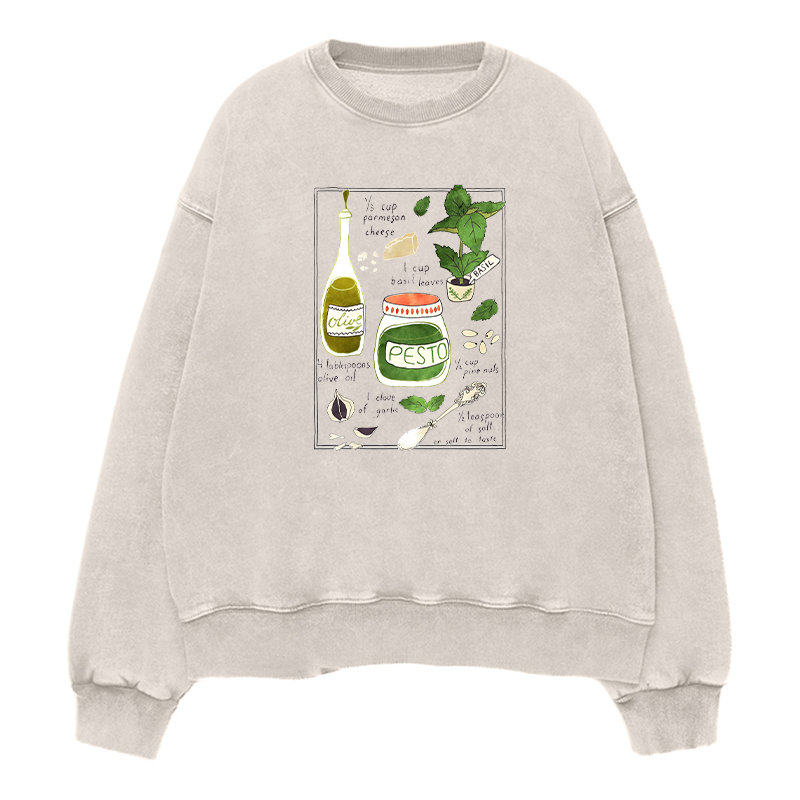Pesto illustrated recipe Unisex Crewneck Sweatshirt