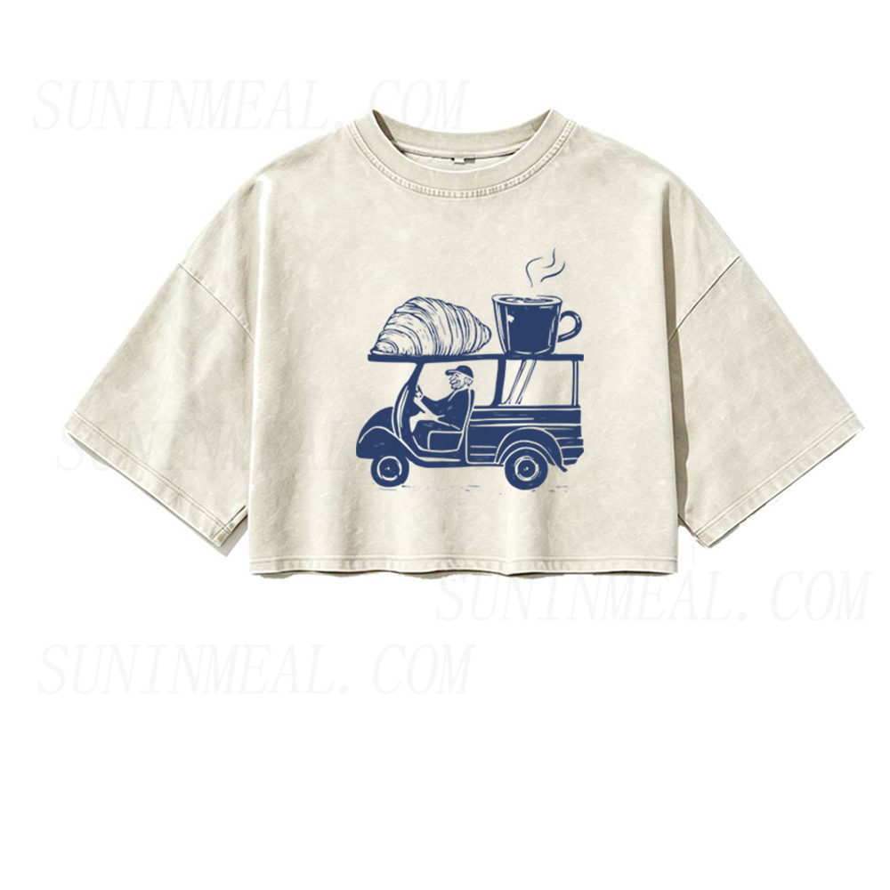 Track Croissant Coffee Oversized Crop Tee