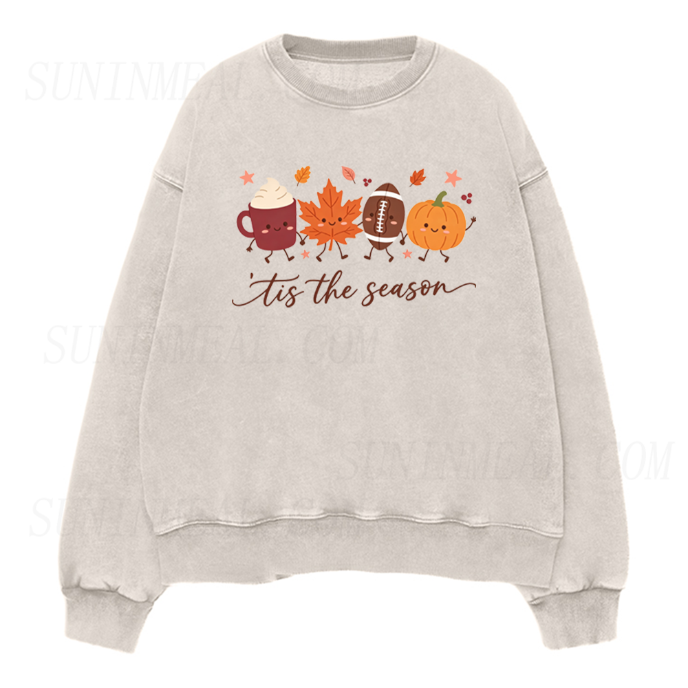 Tis The Season Cartoon Pumpkin Coffee Unisex Crewneck Sweatshirt