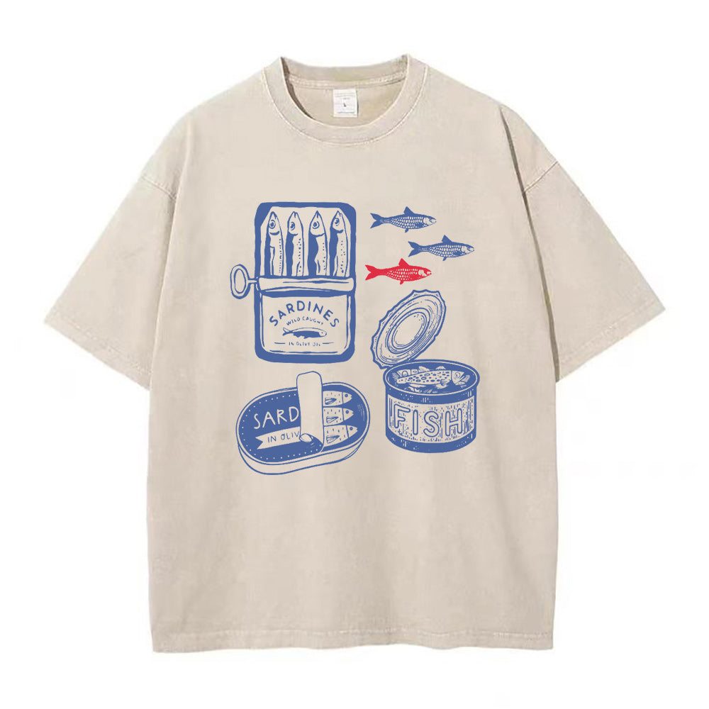 イワシ、缶詰魚のユニセックスTシャツ