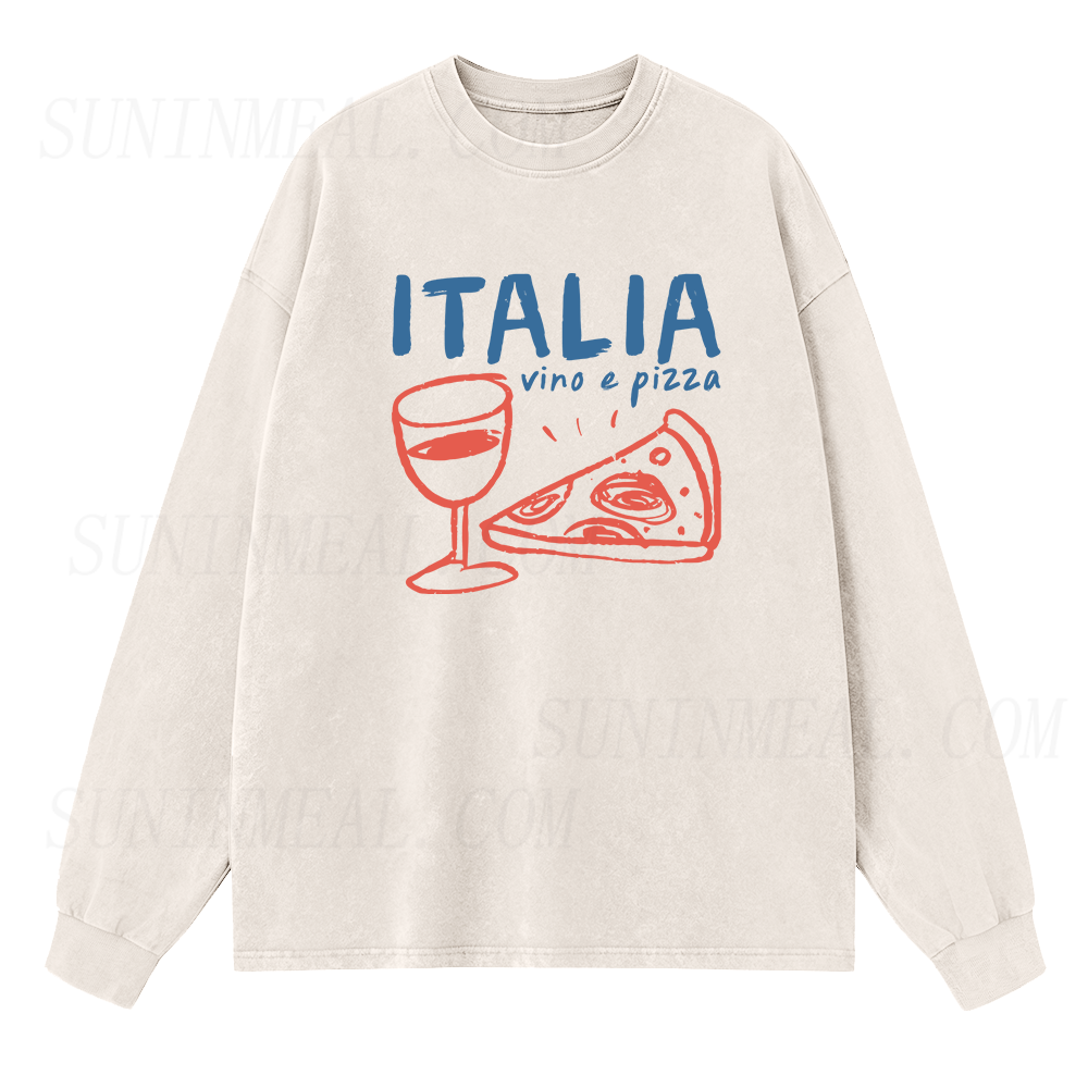 Italy Vino E Pizza Long Sleeve Unisex Tee