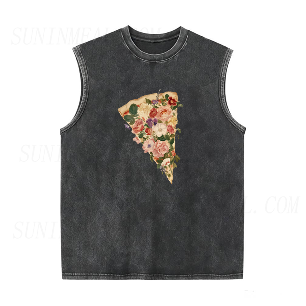 Pretty Floral Pizza Unisex Tank Top
