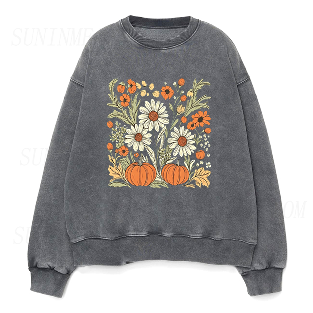 Fall Floral Pumpkin Unisex Crewneck Sweatshirt