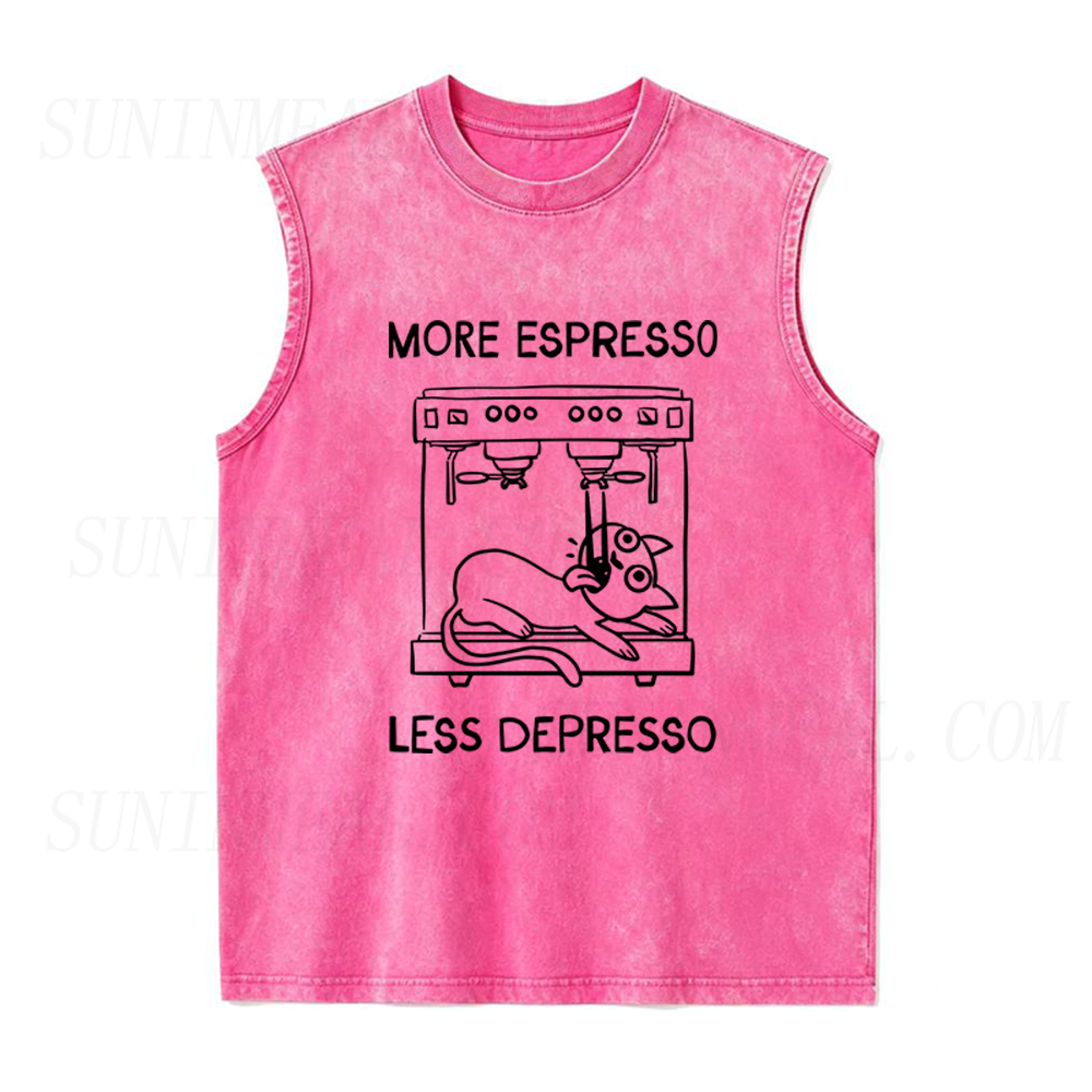 More Espresso Less Depresso Cat Coffee Unisex Tank Top