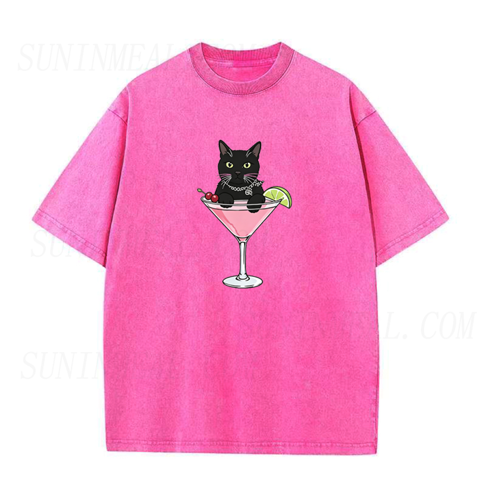 Black Cat Pink Martini Unisex Tee