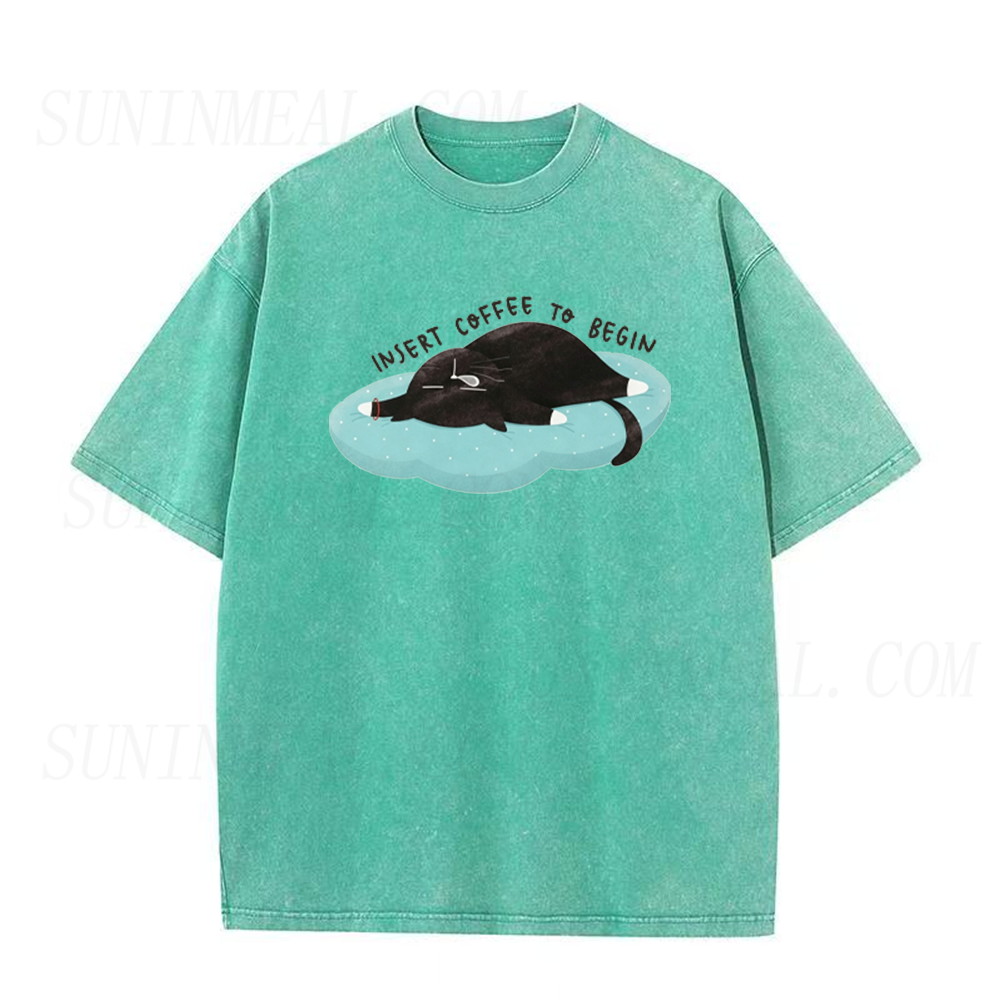 Insert Coffee To Begin Sleepy Black Cat Unisex Tee