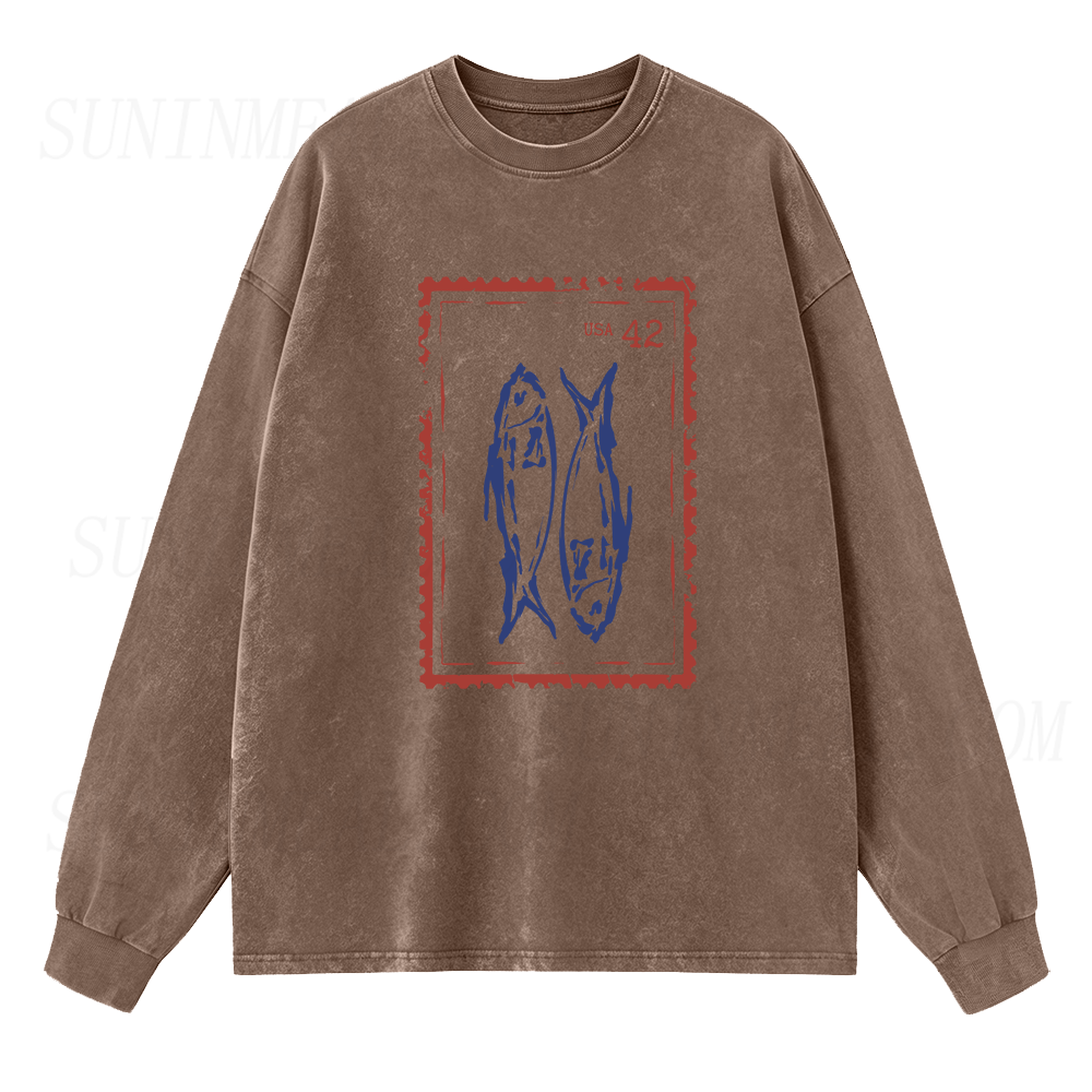 Fish Vintage Stamp Long Sleeve Unisex Tee