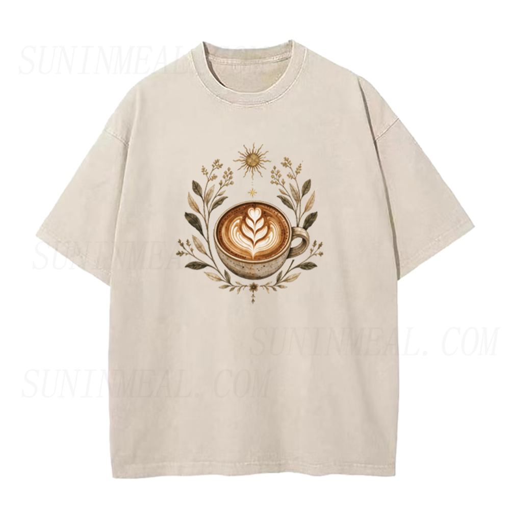 Vintage Floral Sun Coffee Cup Graphic Unisex Tee