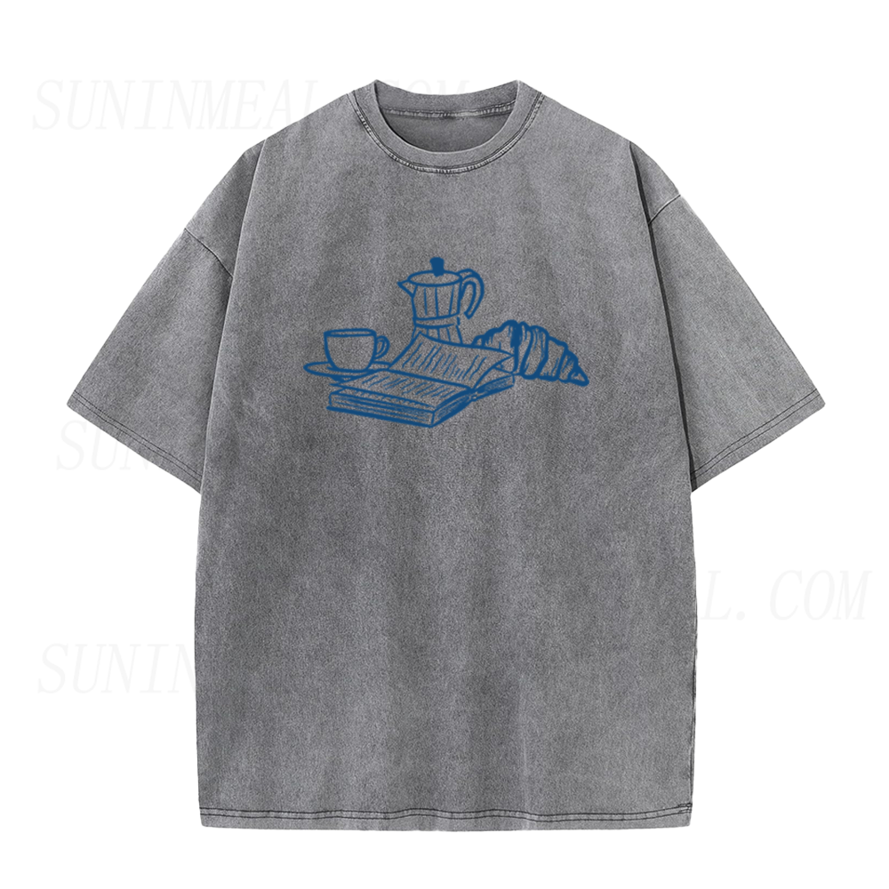 French Breakfast Coffee Book Croissant Unisex Tee