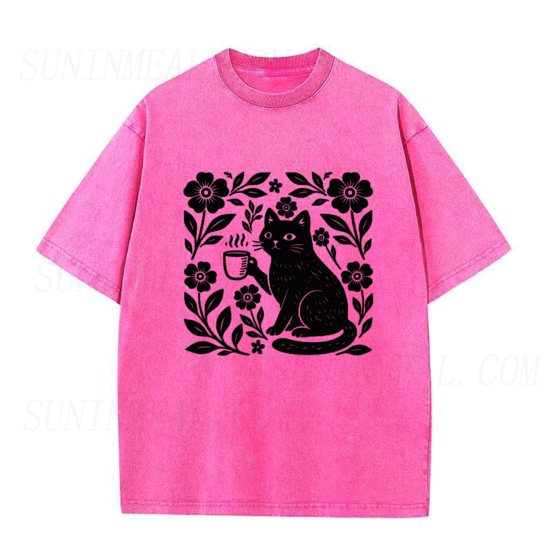 Black Cat Coffee Floral Unisex Tee