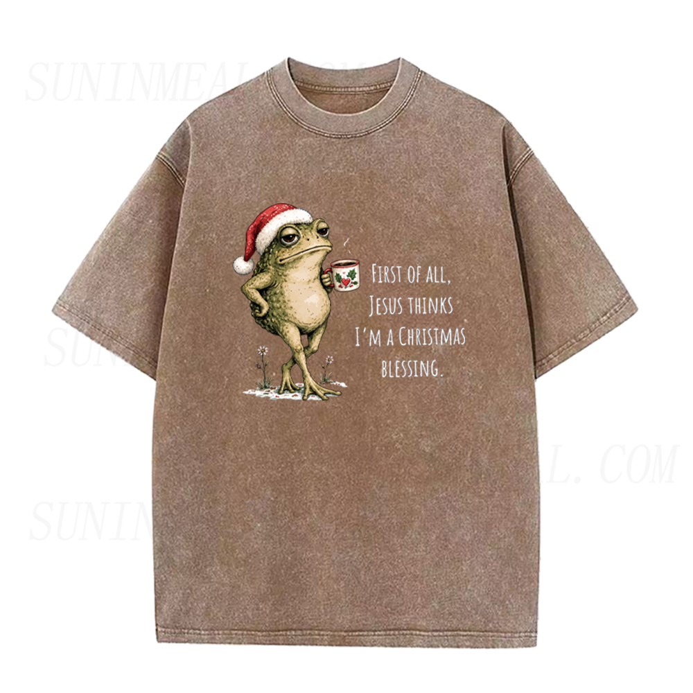 Funny Christmas Frog With Coffee Unisex Tee