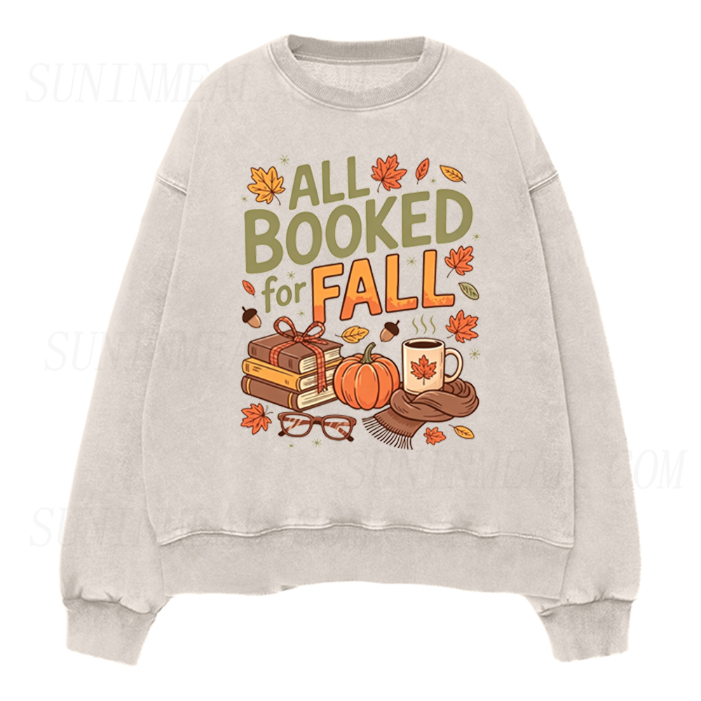 All Booked For Fall Autumn Book Pumpkin Coffee Unisex Crewneck Sweatshirt