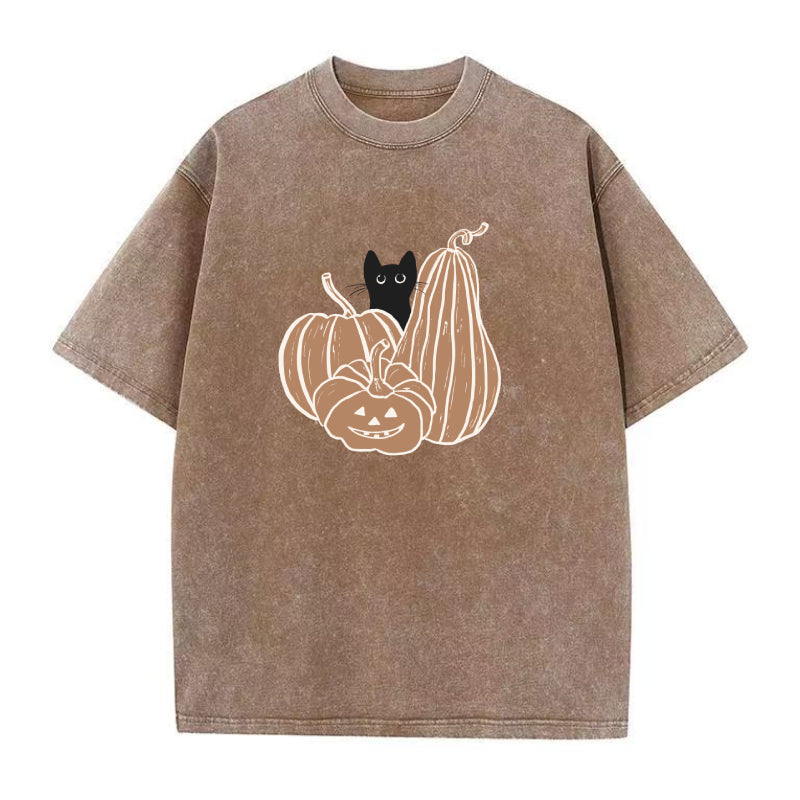 ハロウィン猫とカボチャのユニセックスTシャツ