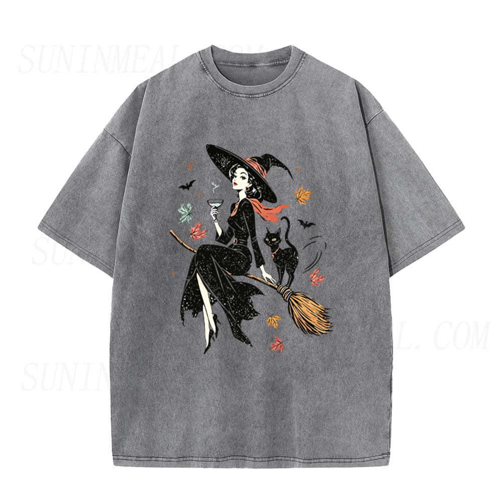 Vintage Witch & Cat Ringer Unisex Tee