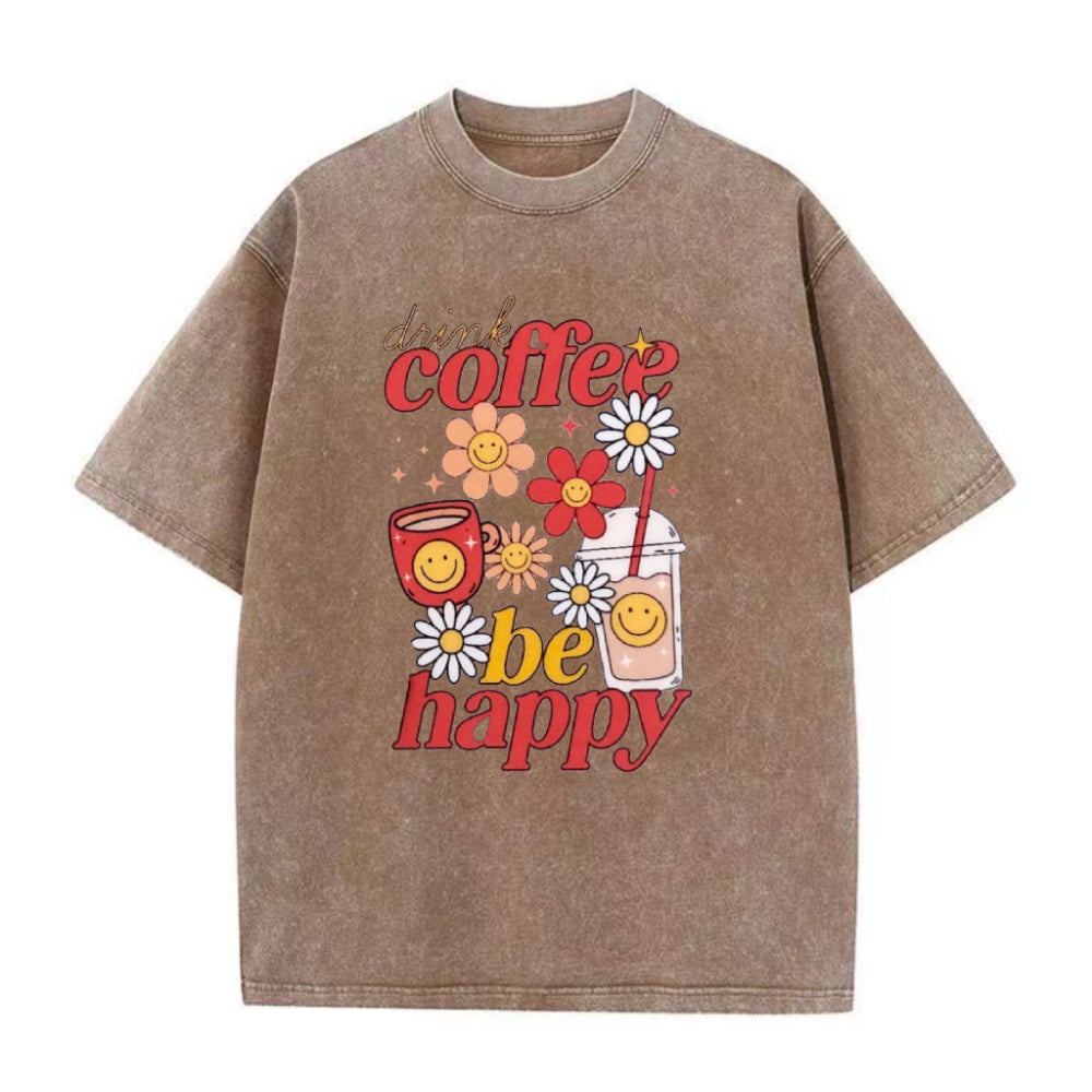 コーヒーを飲んでハッピーに ユニセックスTシャツ