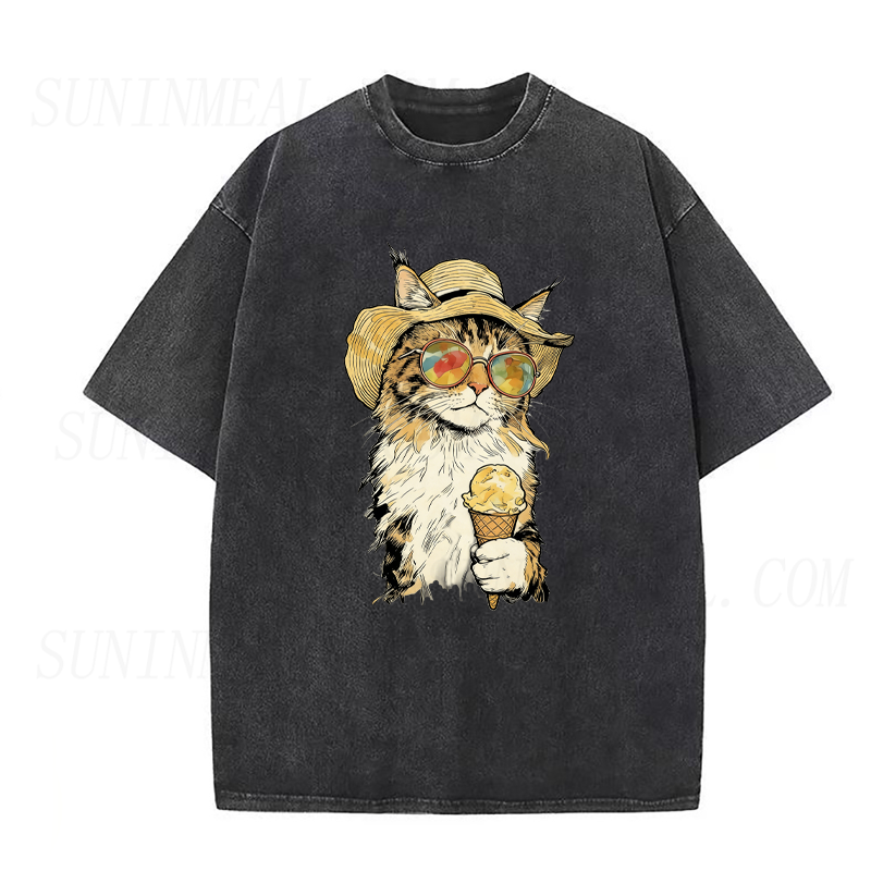 Cat Eating Ice Cream Unisex Tee