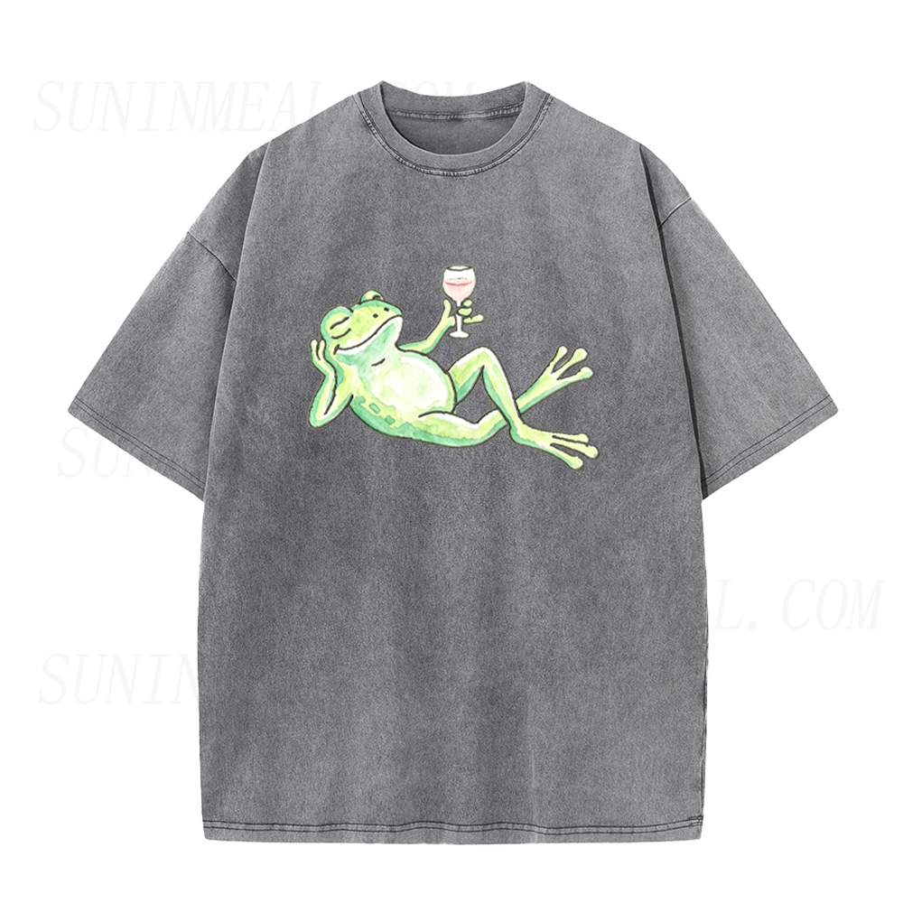 Wine Drinking Frog Unisex Tee