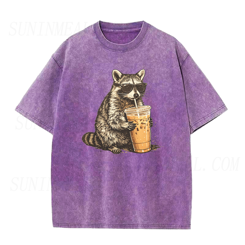 Raccoon Drinking Iced Coffee Unisex Tee