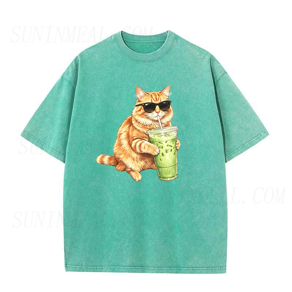 Funny Cat Drinking Matcha Unisex Tee
