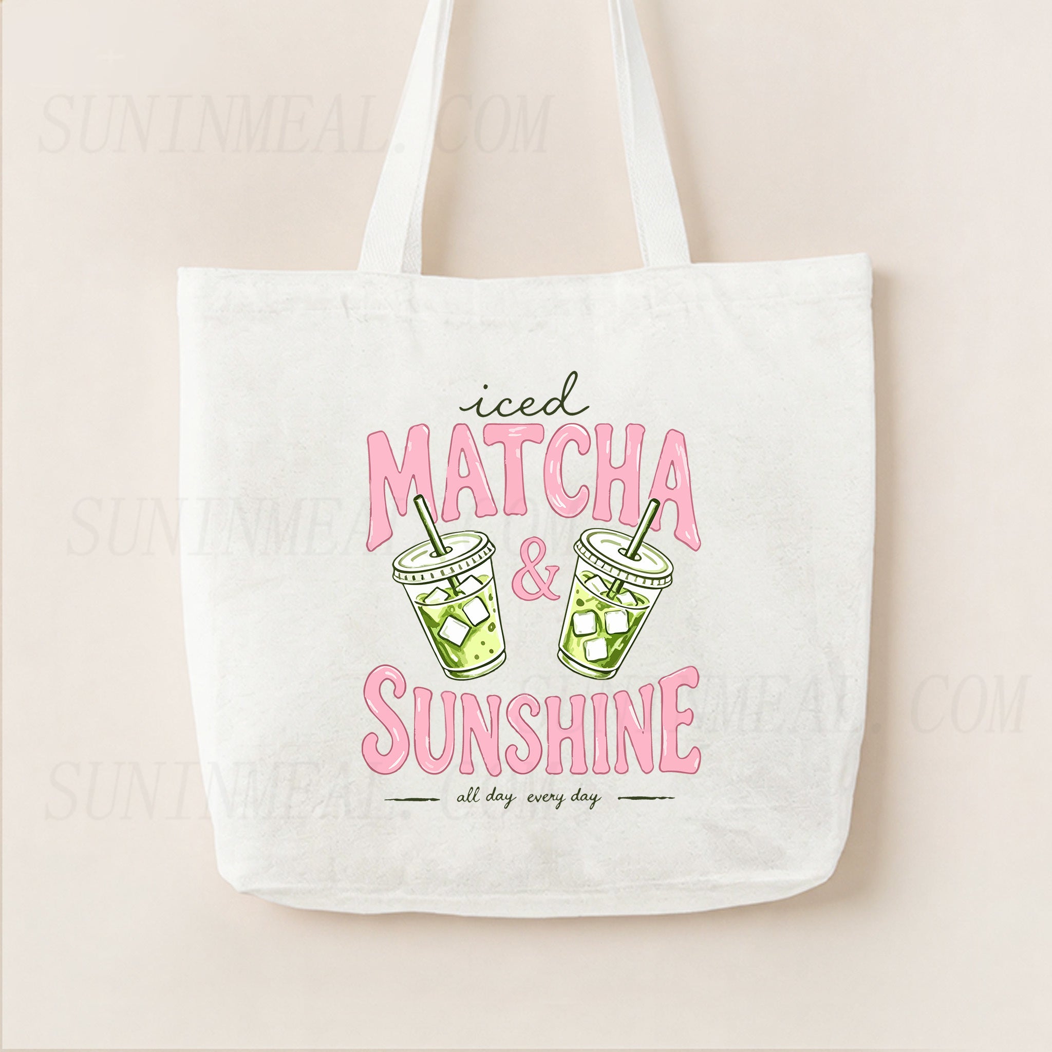 Iced Matcha & Sunshine Canvas Tote Bag