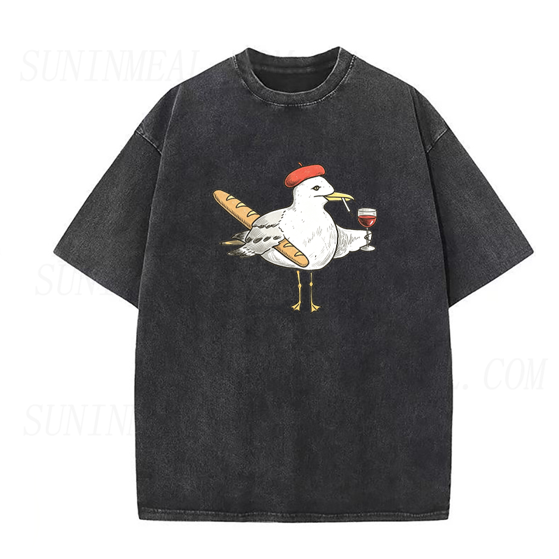 Baguette and Wine Seagull Unisex Tee